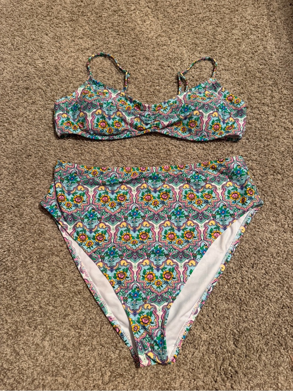 Jessica Simpson Multicolor Floral Tile High-Waist Bikini